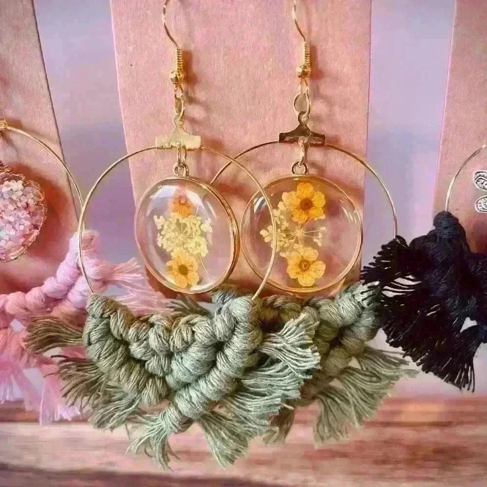 Green flower earrings